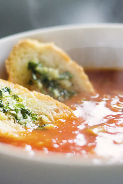 Tomato Soup with Mozzarella Croutons